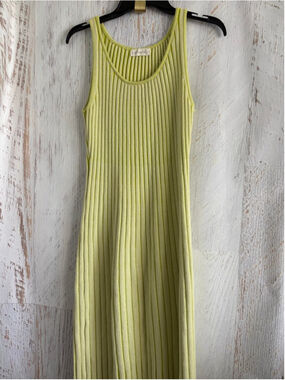 Women's By Together Lime Green Ribbed Knit Midi Dress M